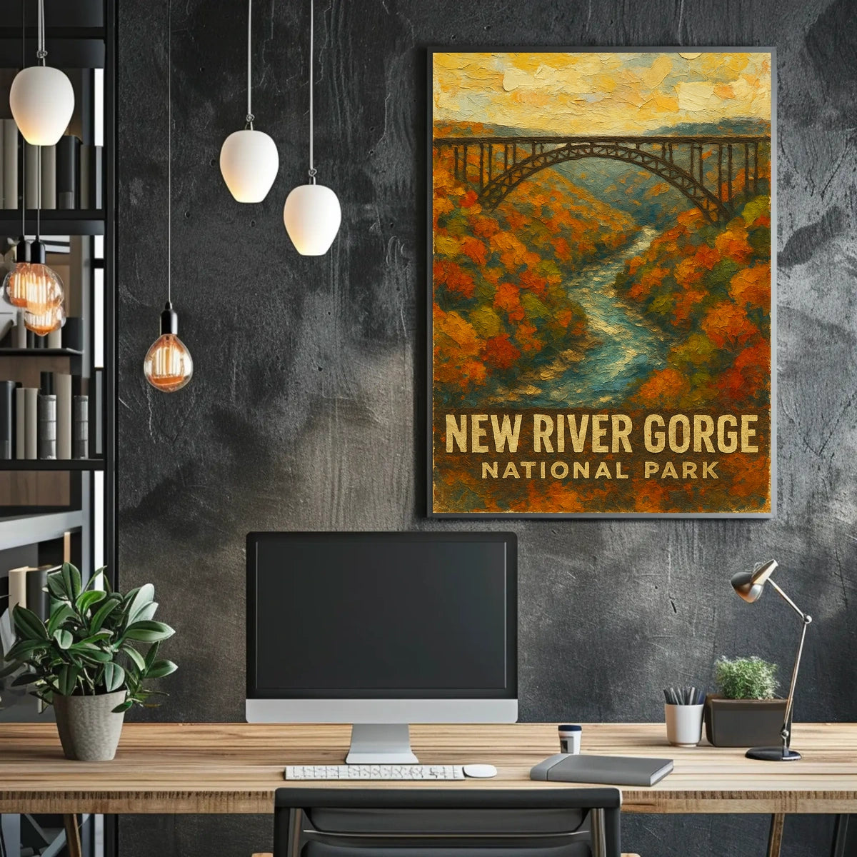New River Gorge National Park Scenic Nature Adventure Digital Painting Timeless Heritage Poster
