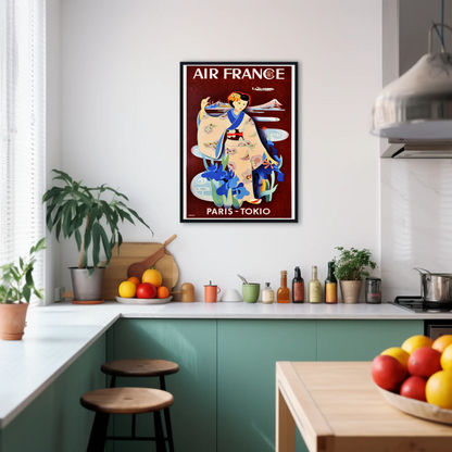 Paris To Tokyo Air France Geisha Vintage Travel Poster