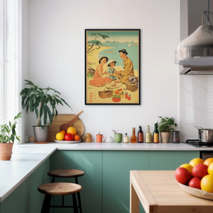 Japanese Family Picnic Seaside Summer Vintage Travel Poster