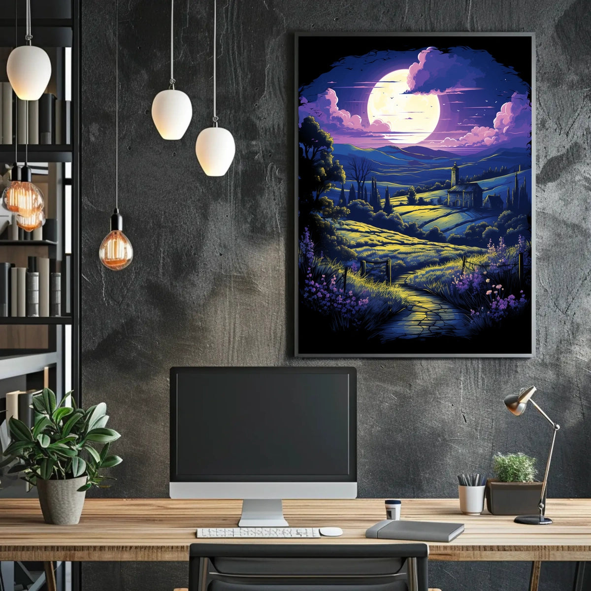 Moonlit Countryside: Enchanting Rural Landscape Poster