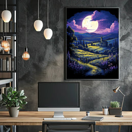 Moonlit Countryside: Enchanting Rural Landscape Poster