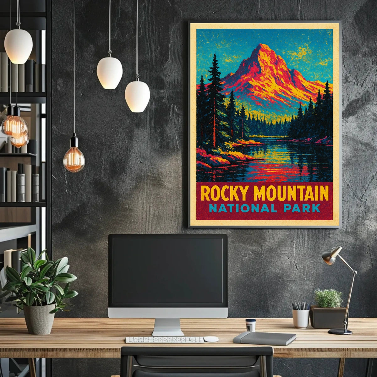 Rocky Mountain Sunrise Vintage Travel Retro Mid Century Scenic Landscape Collector Poster