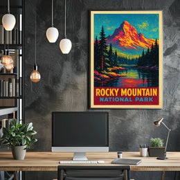 Rocky Mountain Sunrise Vintage Travel Retro Mid Century Scenic Landscape Collector Poster