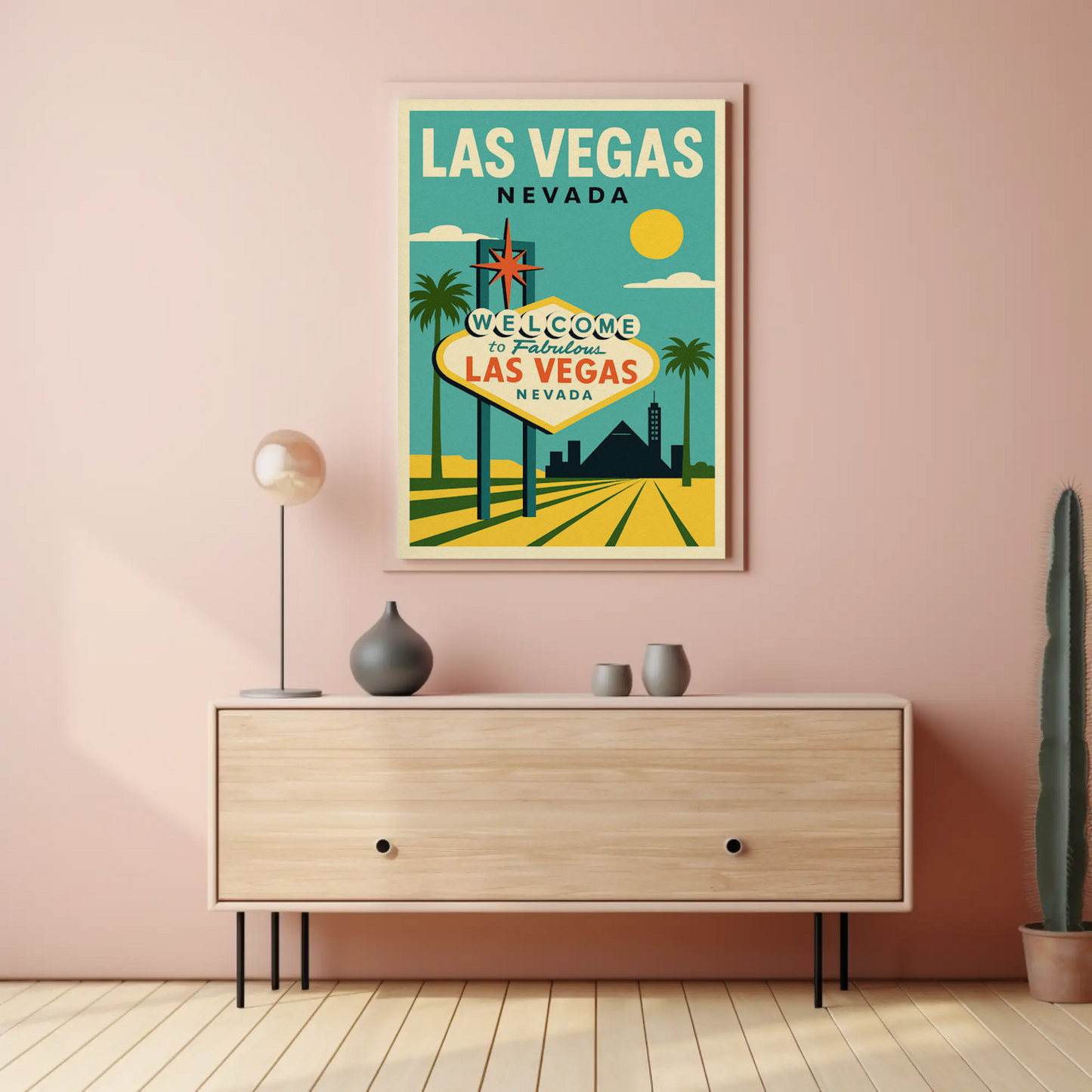 Las Vegas Sign Retro Blue Sky Scenic Art Poster