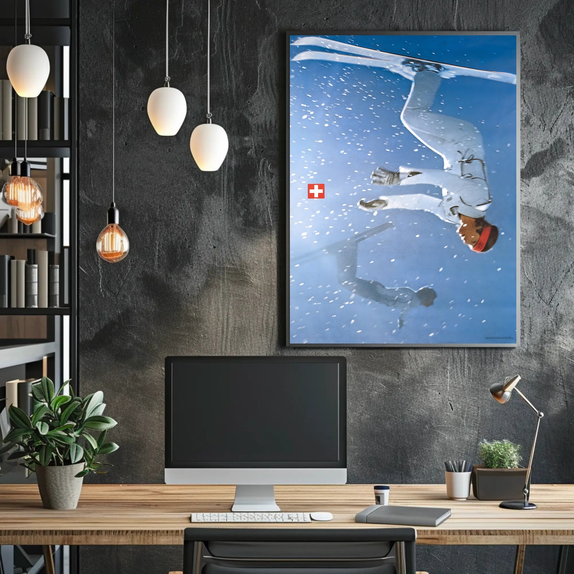 Upside Down Ski Adventure Poster PosterGoat