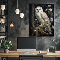 Detailed White Owl Illustration Wall Art Animal Poster