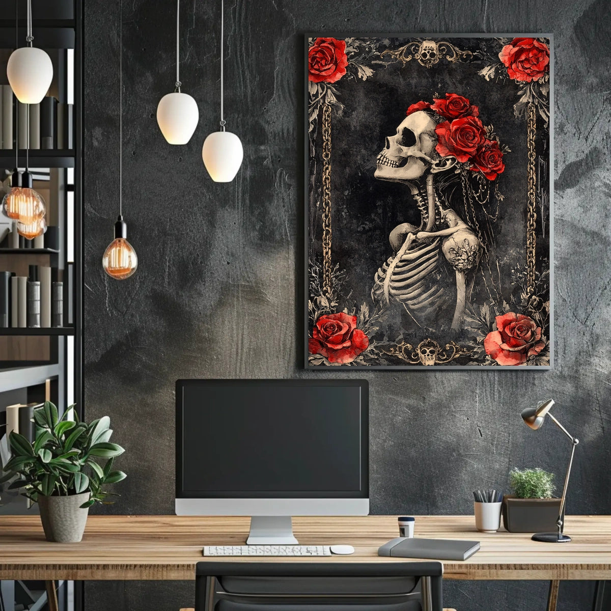 Gothic Floral Skeleton Art Print Pop Culture Poster