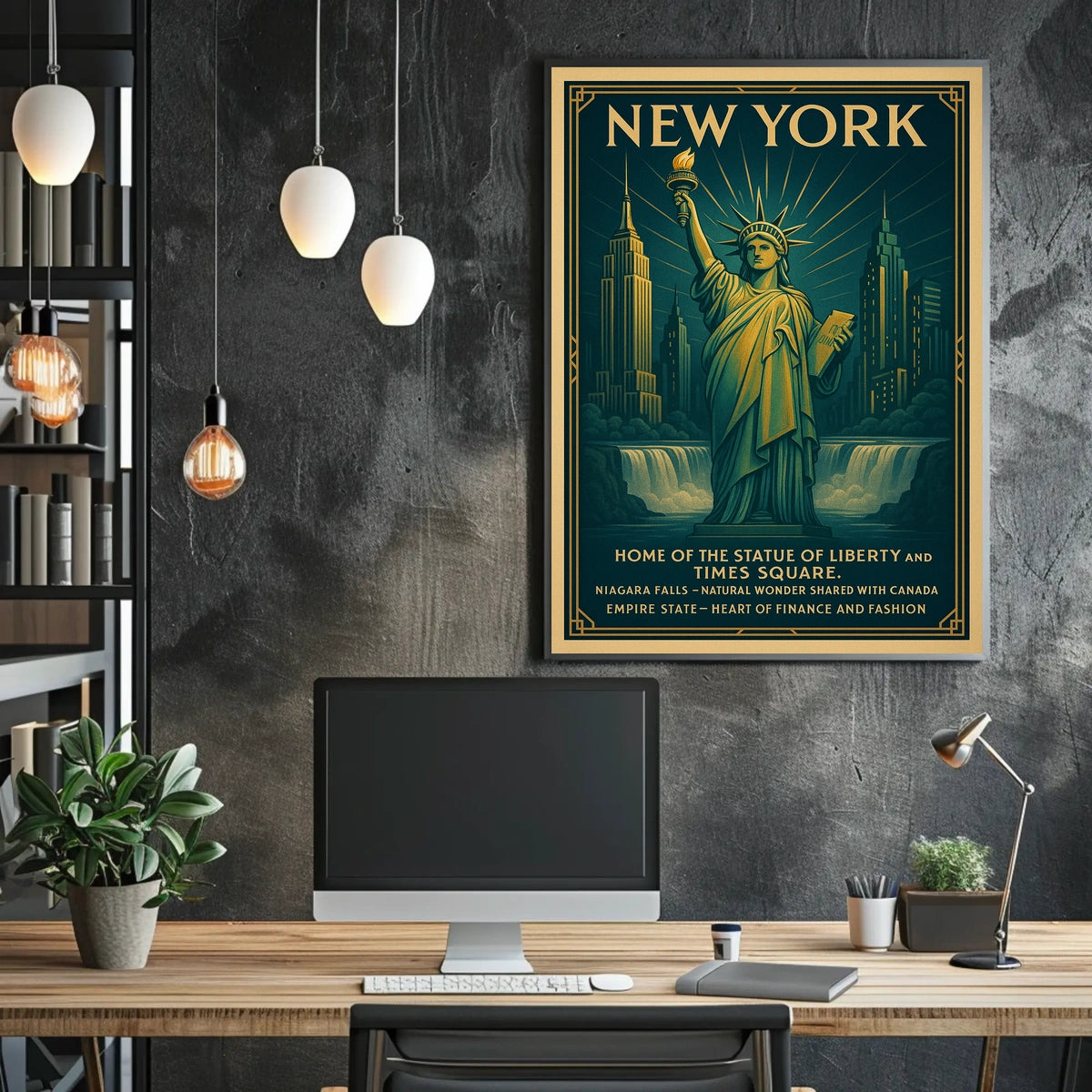 New York City Skyline And Landmarks Poster Vintage Wall Art