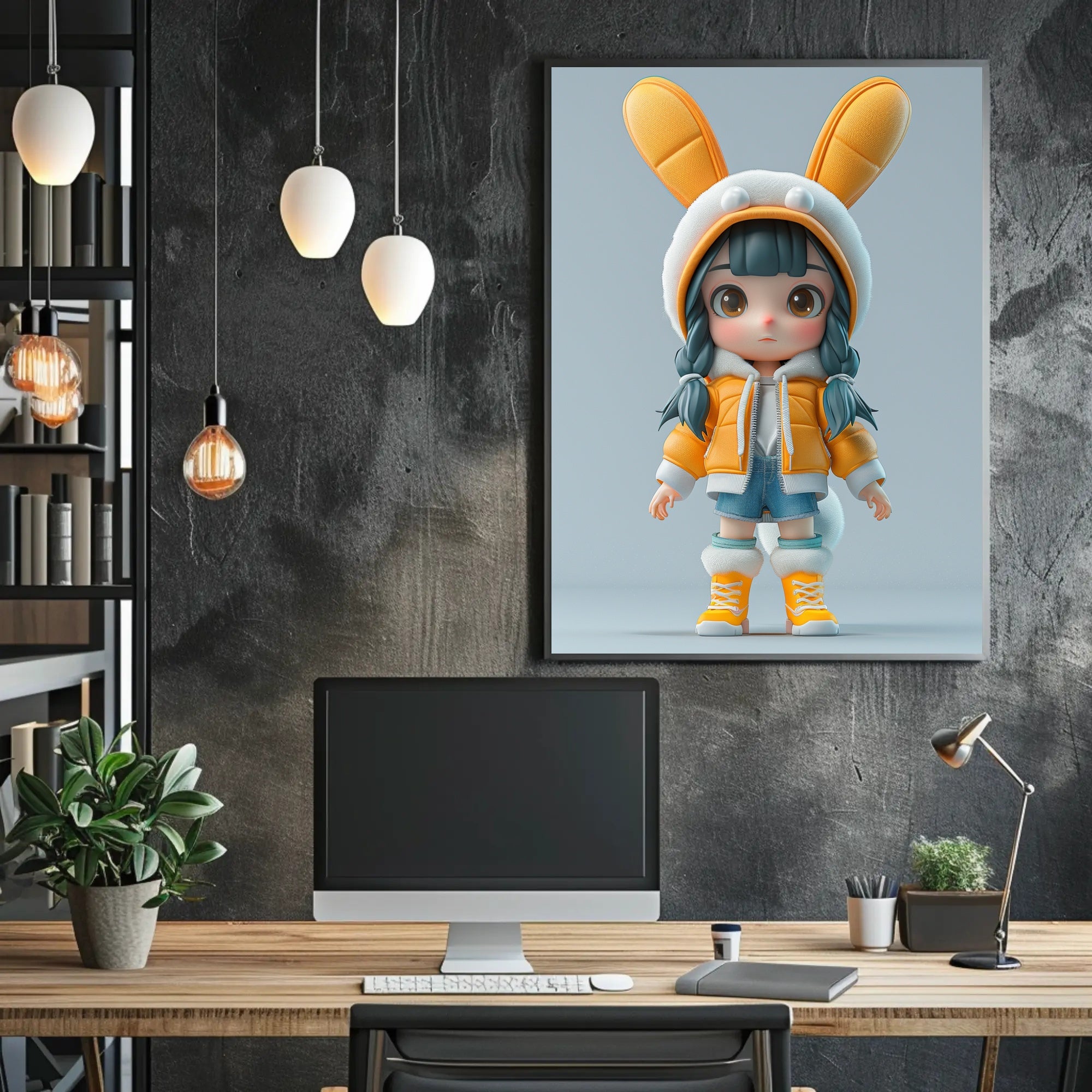 Cute Cartoon Child in Bunny Outfit Pop Culture Poster PosterGoat