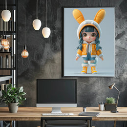 Cute Cartoon Child in Bunny Outfit Pop Culture Poster PosterGoat