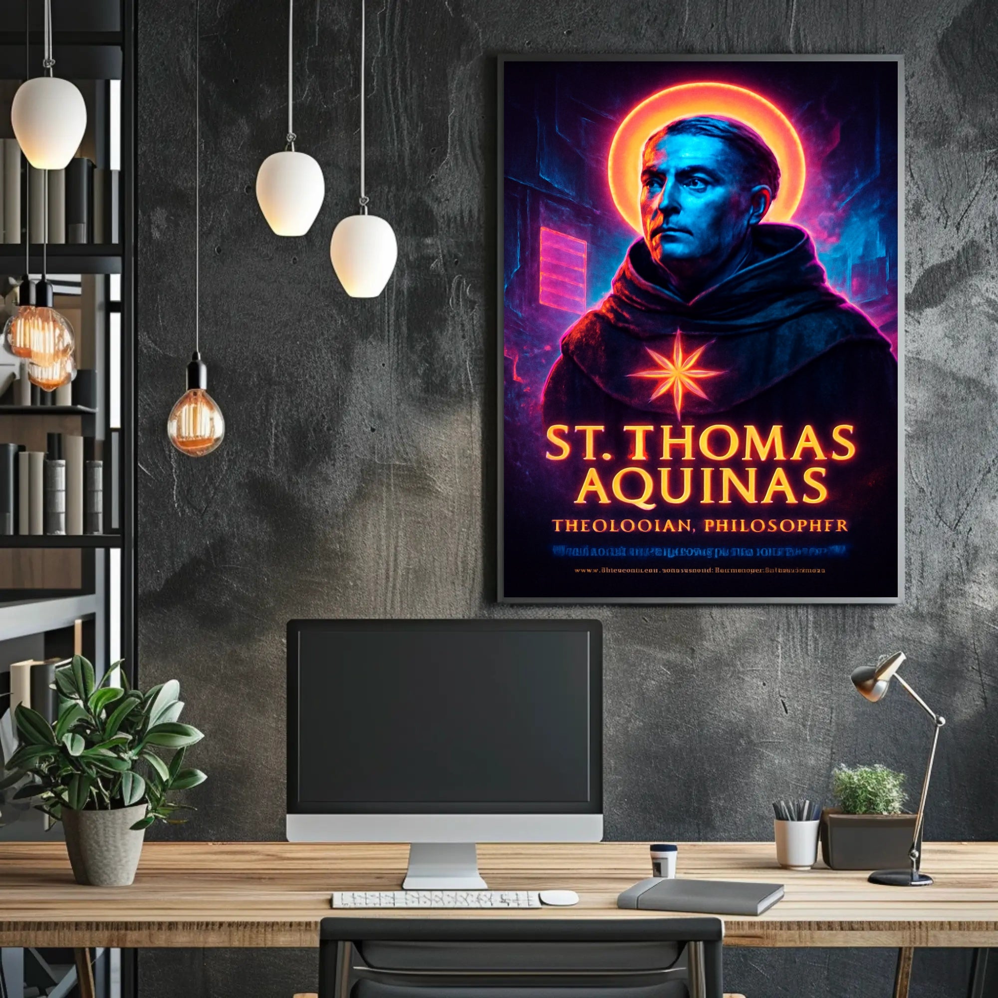 St. Thomas Aquinas Neon Portrait Cultural or Heritage Poster