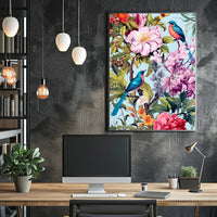 Vibrant Exotic Birds Botanical Art Animal Poster