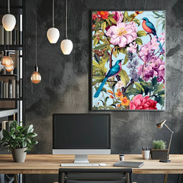 Vibrant Exotic Birds Botanical Art Animal Poster