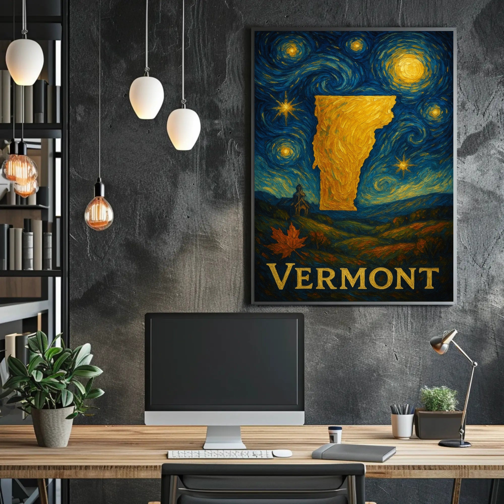 Vermont Starry Night Poster Vintage Travel Print