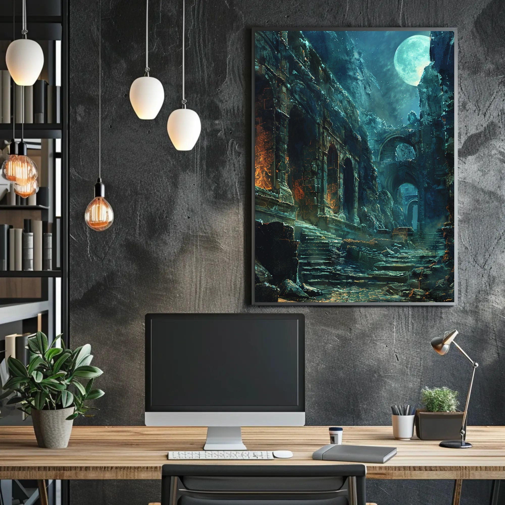 Mystical Moonlit Ruins Fantasy Mythology Poster PosterGoat