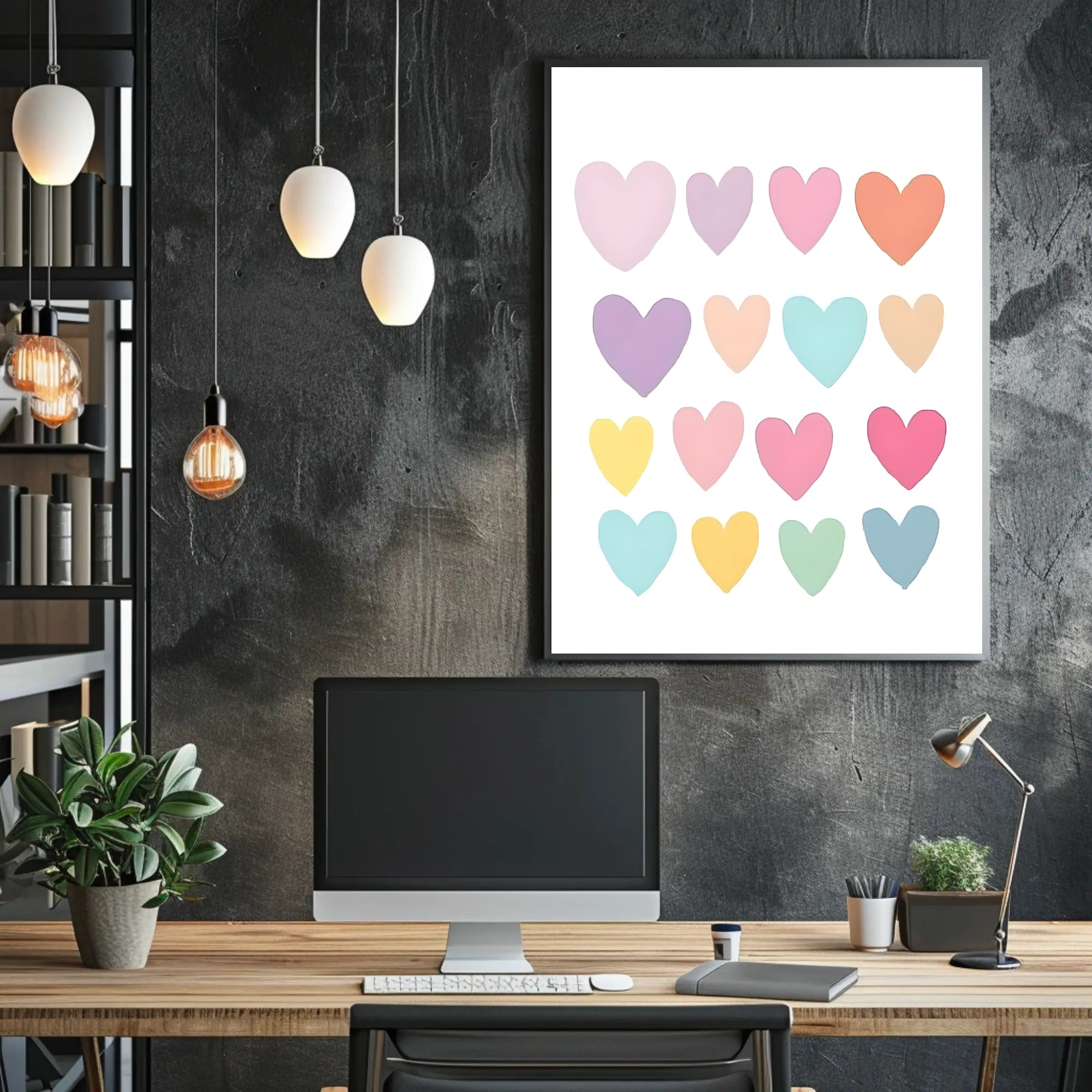 Pastel Hearts Poster Vintage Romantic Wall Art Print