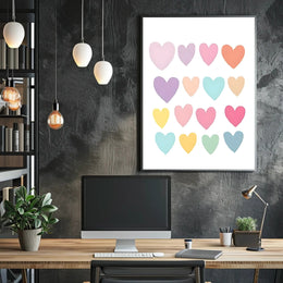 Pastel Hearts Poster Vintage Romantic Wall Art Print