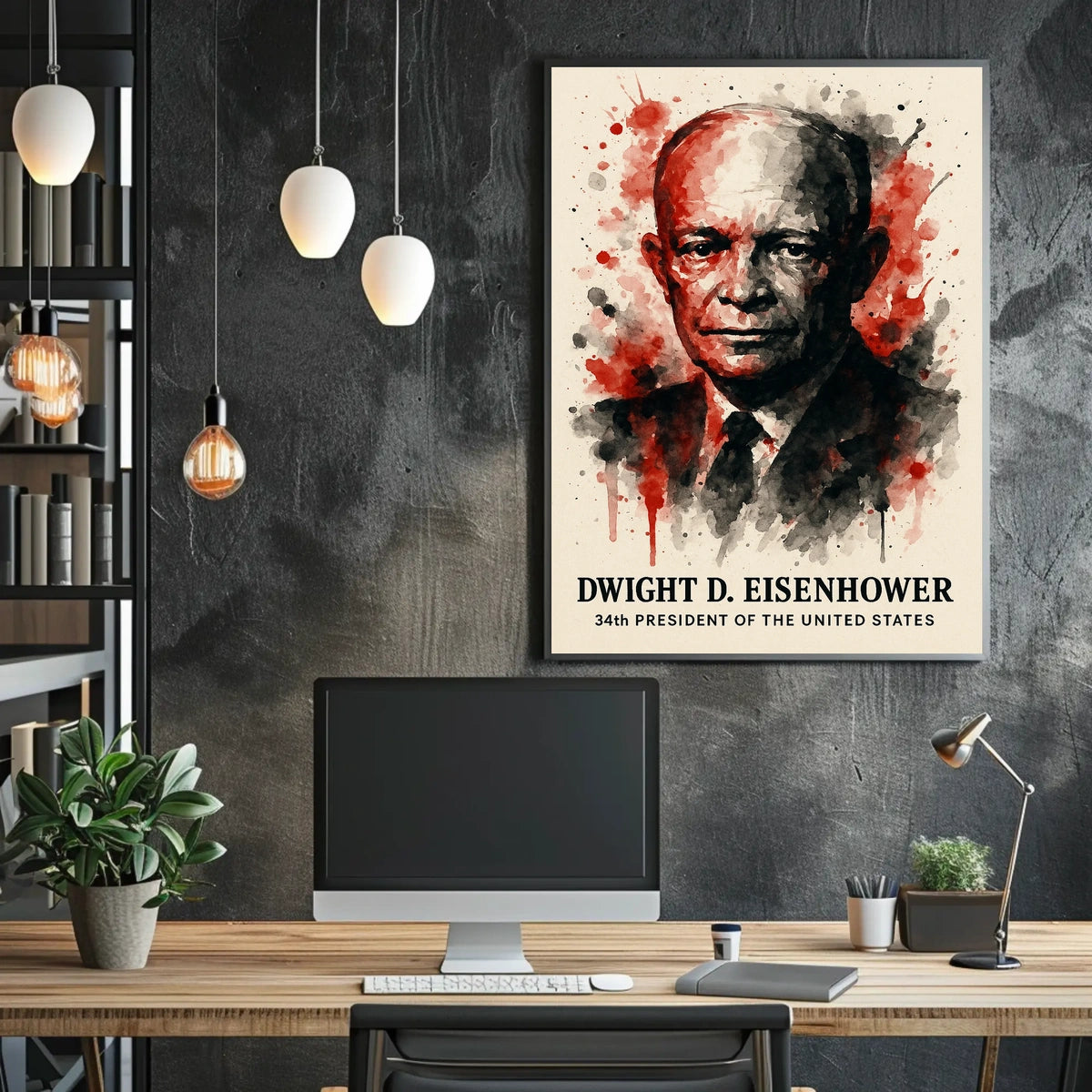 Eisenhower Watercolor Art, Presidential History Poster