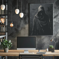 Mysterious Hooded Figure Dark Fantasy Poster PosterGoat
