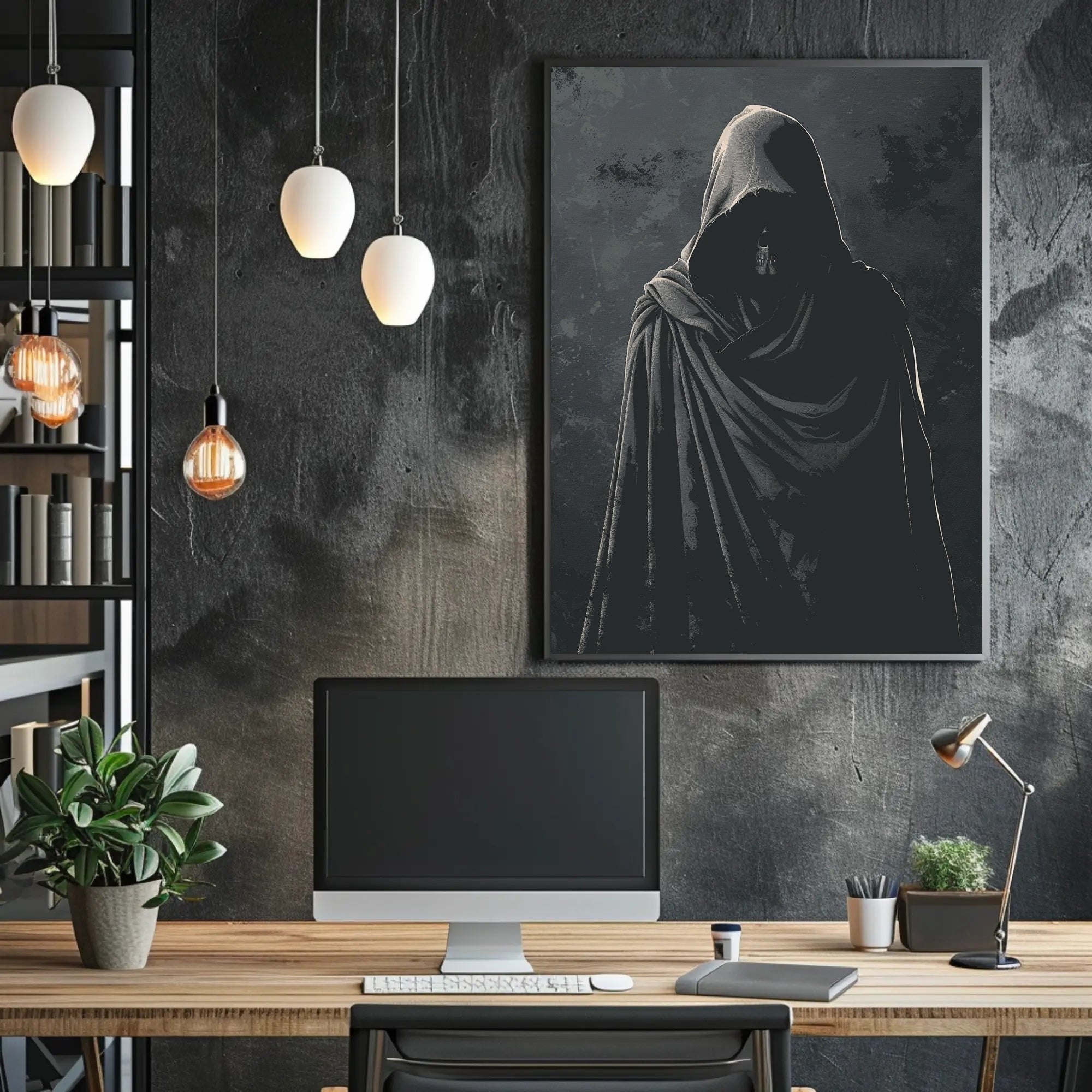 Mysterious Hooded Figure Dark Fantasy Poster PosterGoat