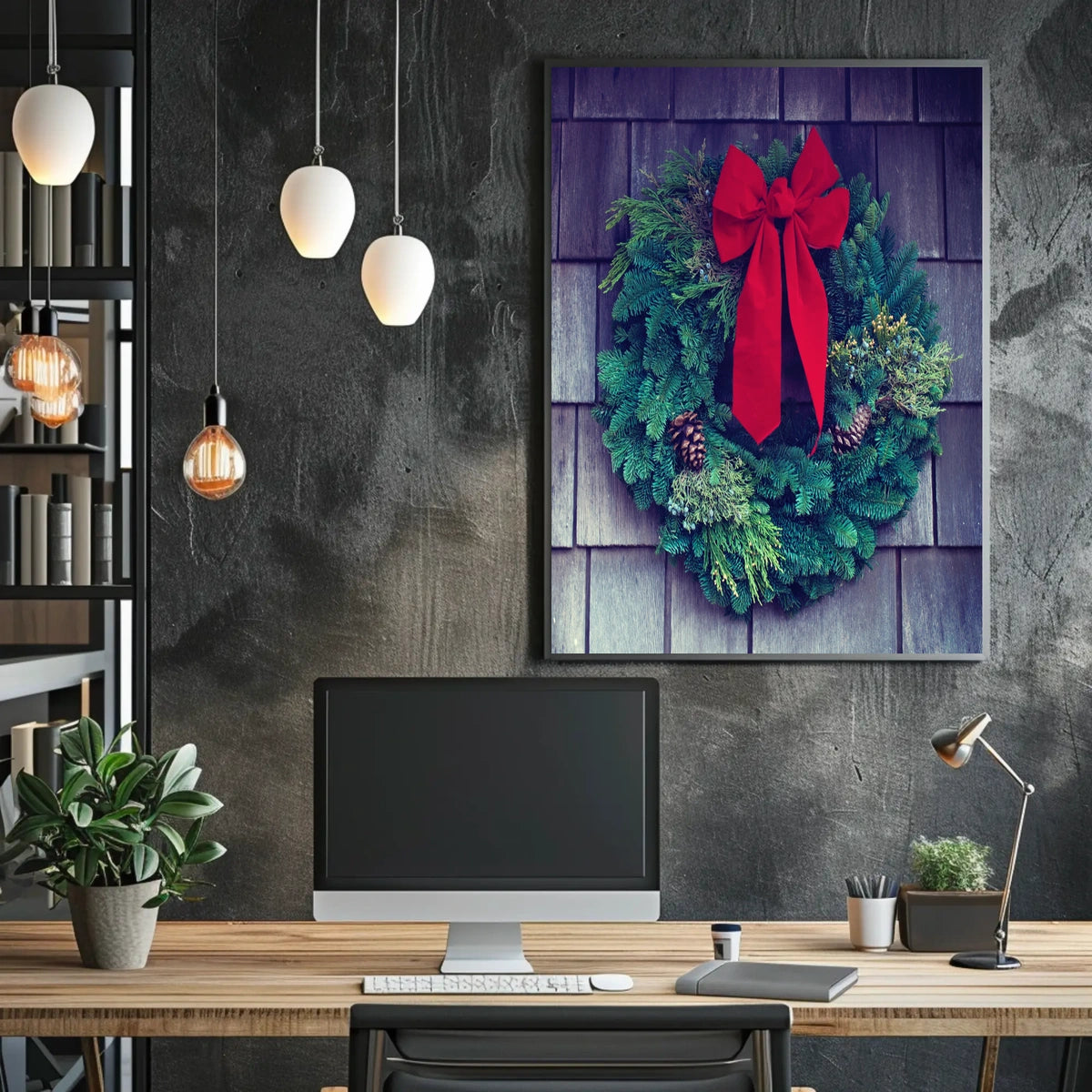 Festive Green Wreath Photorealistic Christmas Decoration Poster