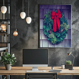 Festive Green Wreath Photorealistic Christmas Decoration Poster