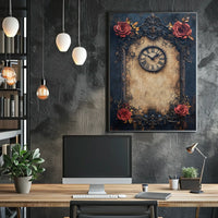 Vintage Clock and Roses: Baroque Victorian Heritage Poster