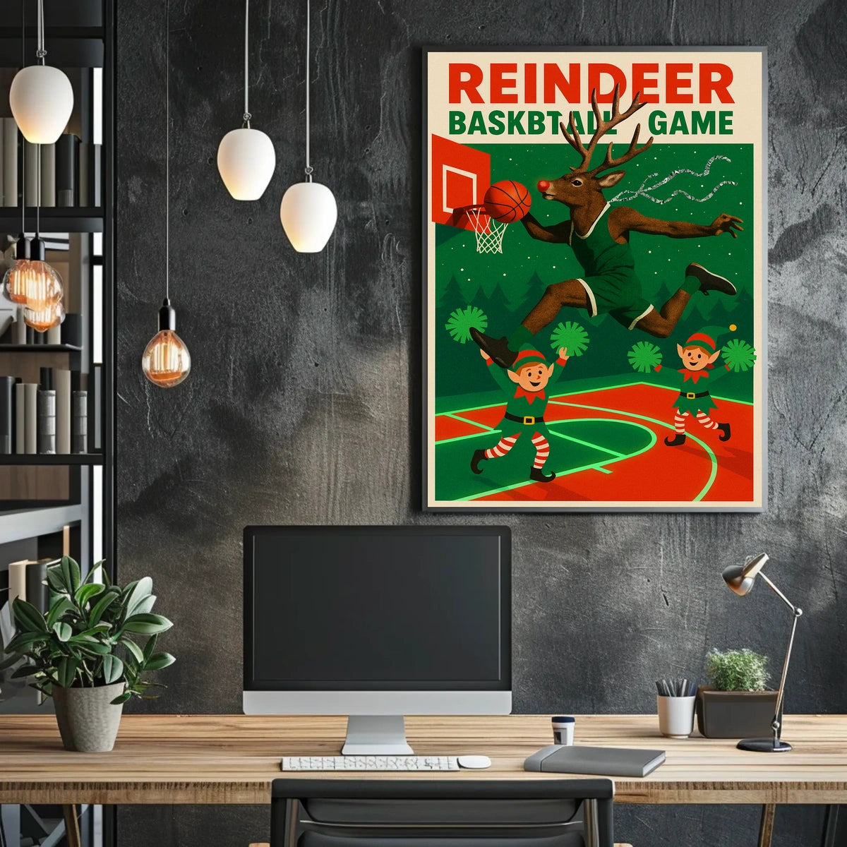 Reindeer Basketball Game Poster