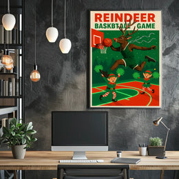 Reindeer Basketball Game Poster