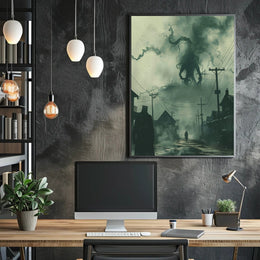 Dark Victorian Town with Tentacled Creature Fantasy Poster PosterGoat
