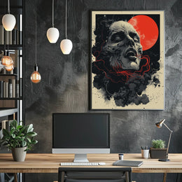 Cosmic Skull Surreal Art Poster: Eerie Fantasy Design