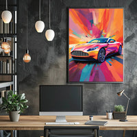 Luxury Sports Car in Vibrant Abstract Pop Culture Poster