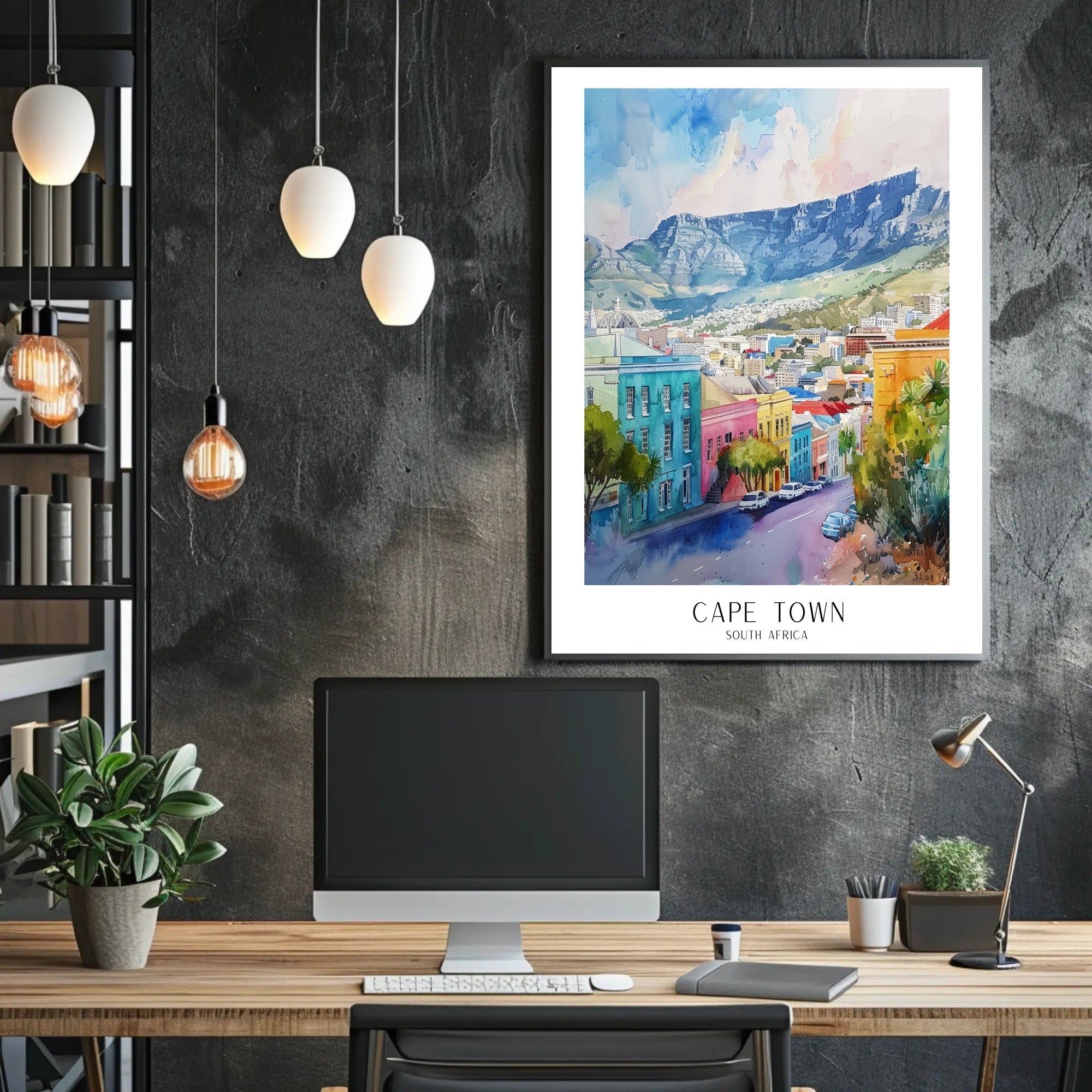 Cape Town Cityscape Watercolor Art Poster Urban or Cityscape Poster PosterGoat