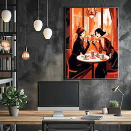 Cafe Conversation Travel Poster Art Print for Home Decor