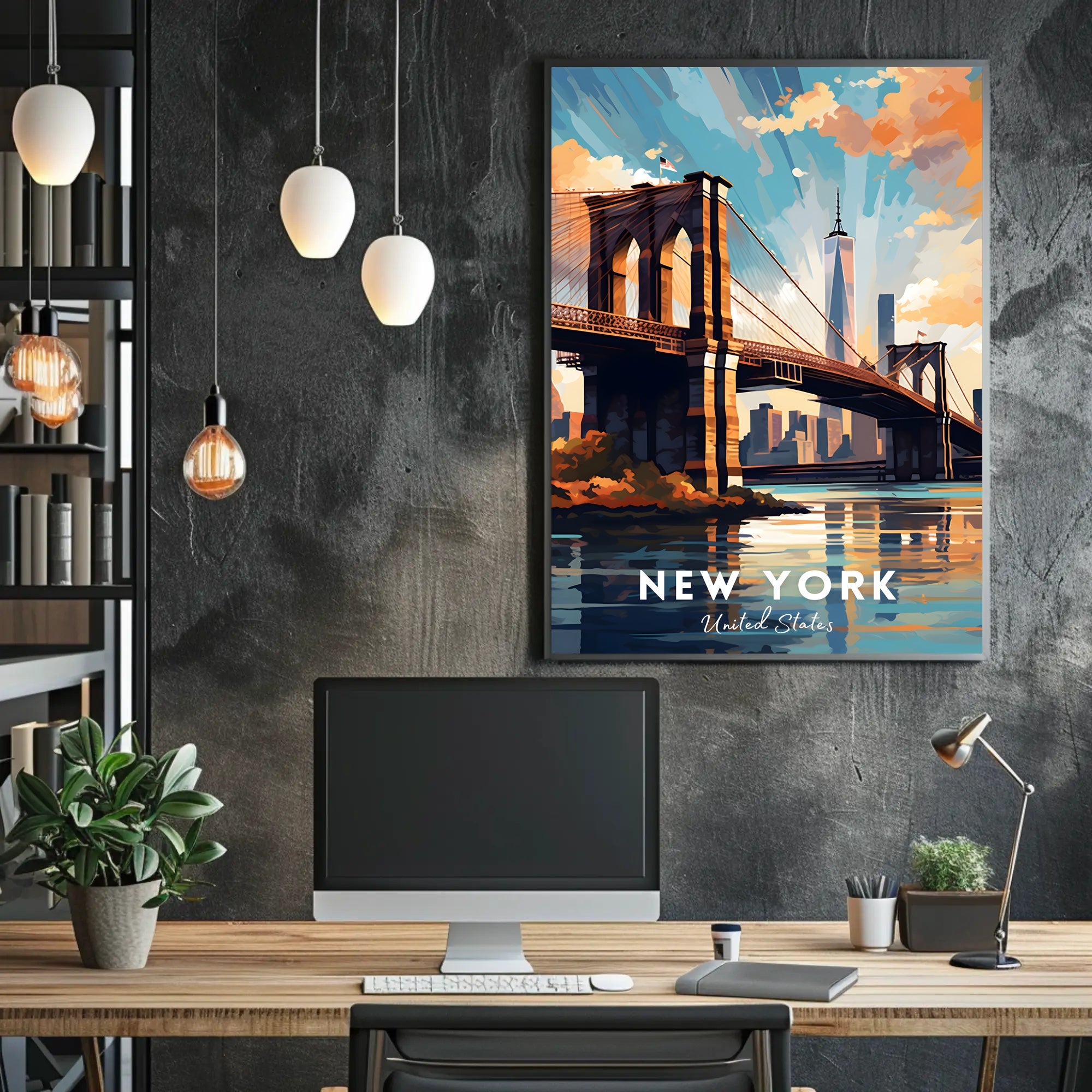 Brooklyn Bridge at Sunset Urban or Cityscape Poster