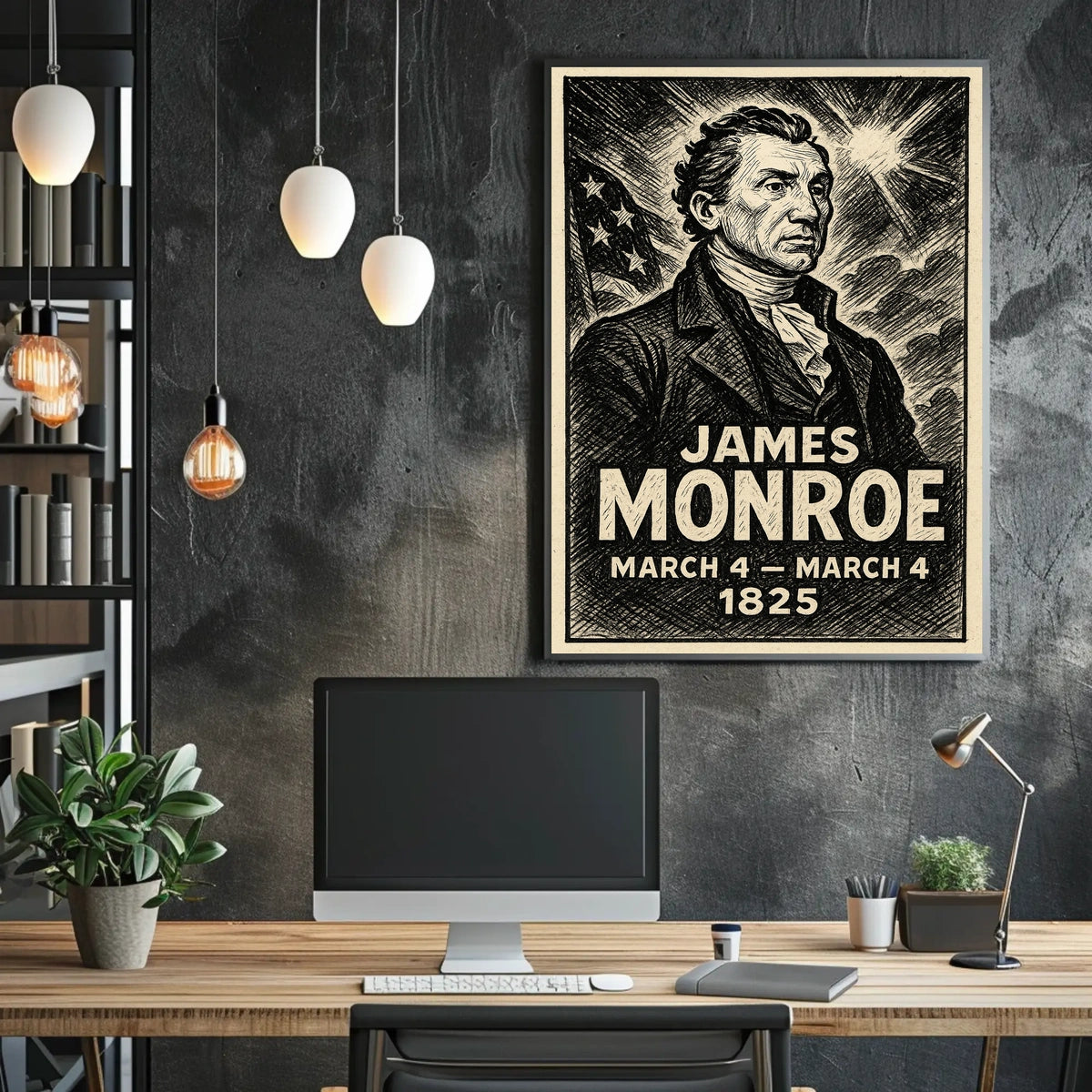 James Monroe 5th President of the United States B & W Comic Sketch Poster