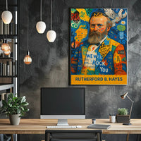 Colorful Bearded Man Portrait with Musical Elements Poster