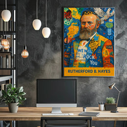 Colorful Bearded Man Portrait with Musical Elements Poster