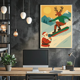 Reindeer Snowboarding Vintage Winter Adventure Poster
