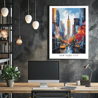 Vibrant Autumn NYC Scene with Empire State Building Cityscape Poster PosterGoat