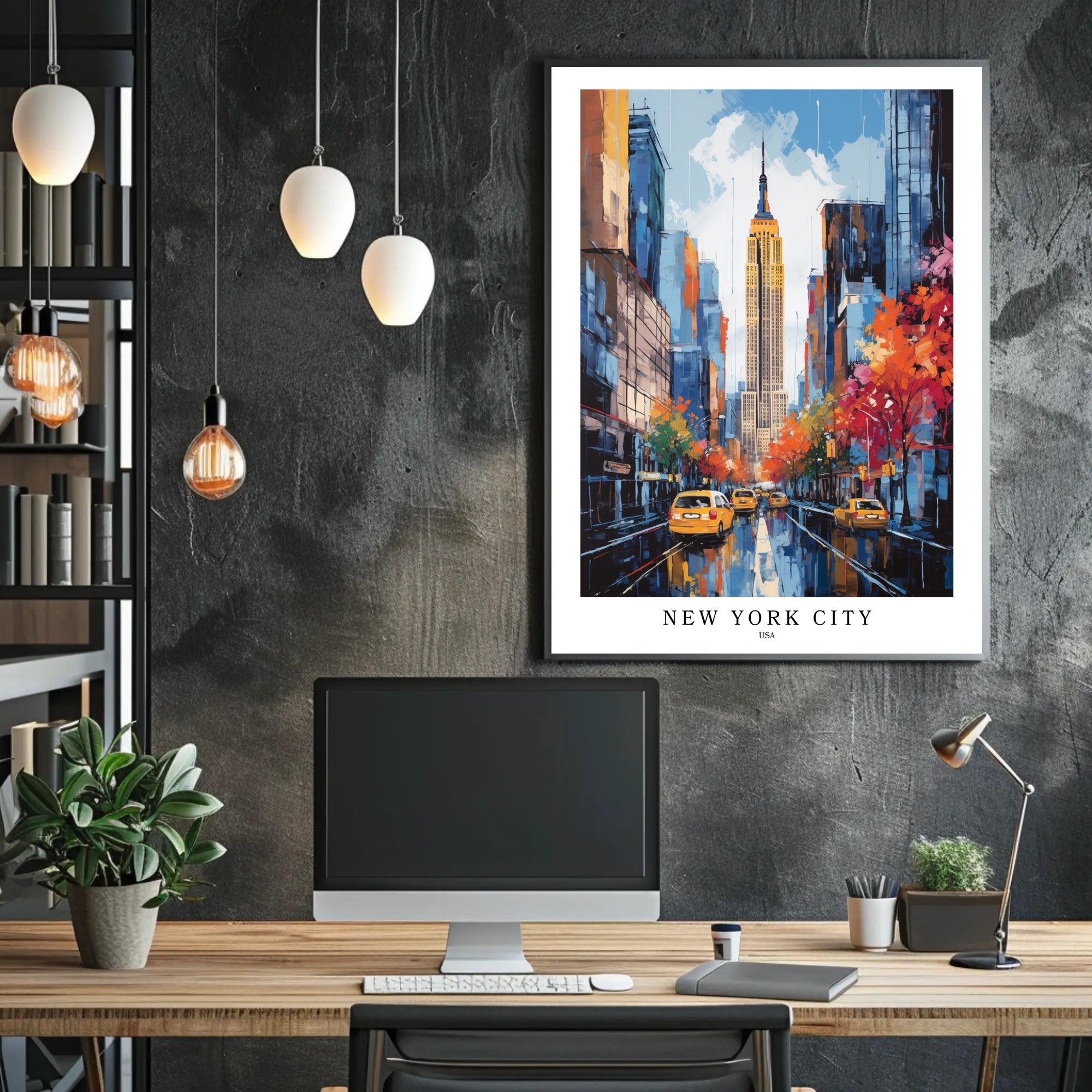 Vibrant Autumn NYC Scene with Empire State Building Cityscape Poster PosterGoat