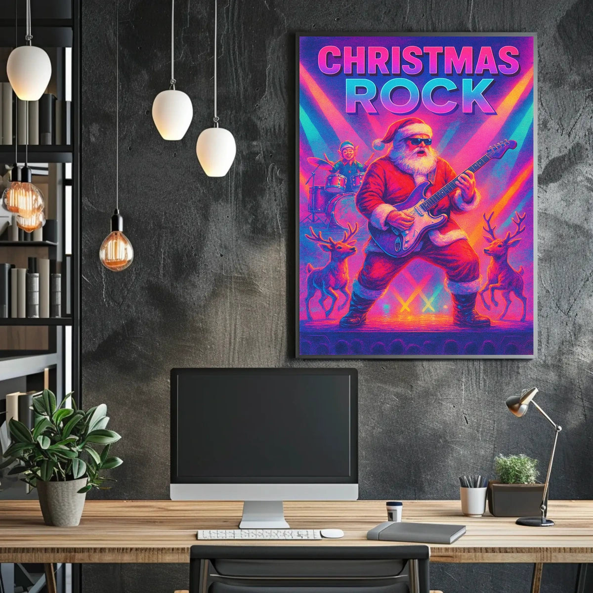 Christmas Rock Santa Guitar Festive Poster