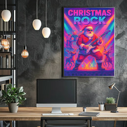 Christmas Rock Santa Guitar Festive Poster