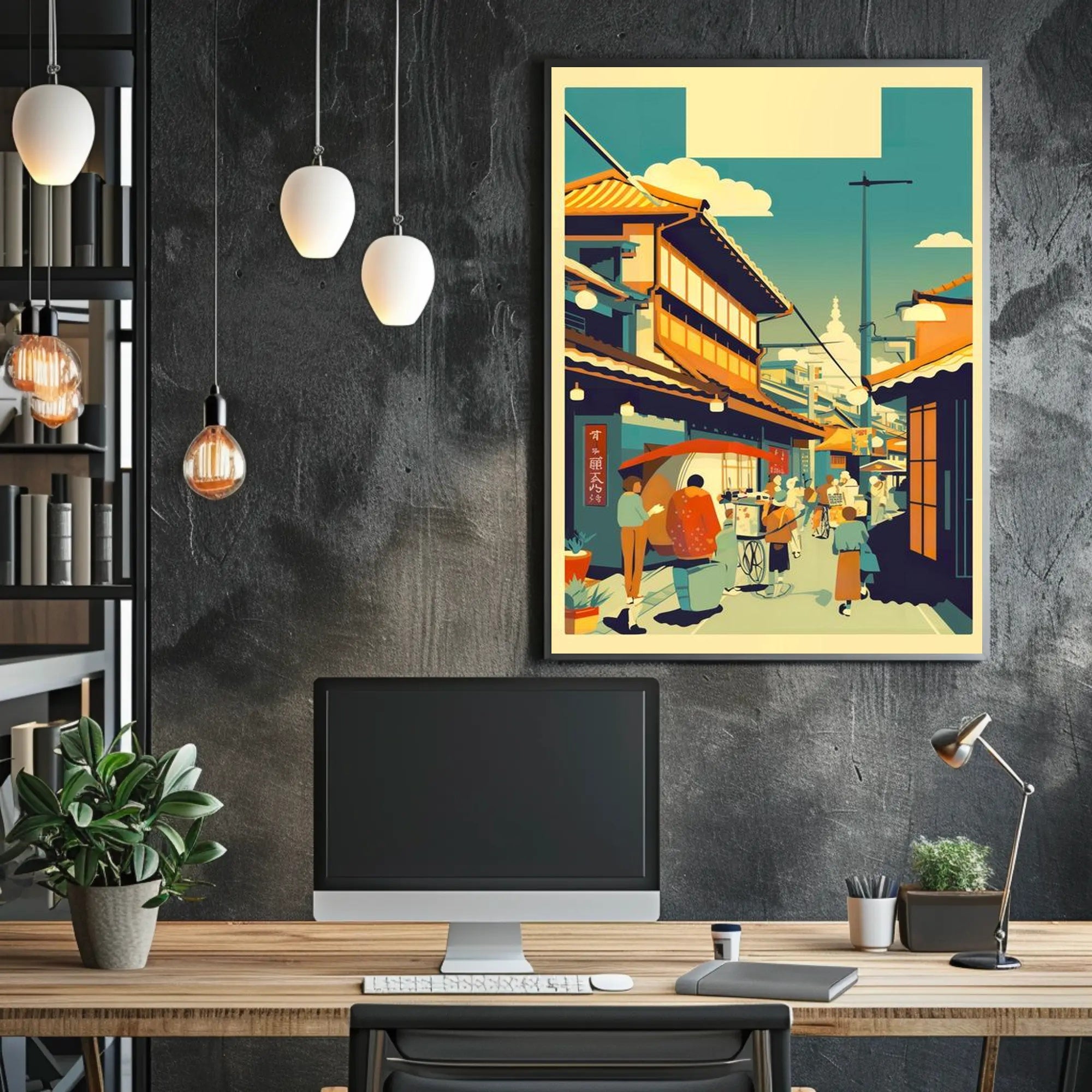 Vibrant Market Street: Asian Cultural Celebration Poster