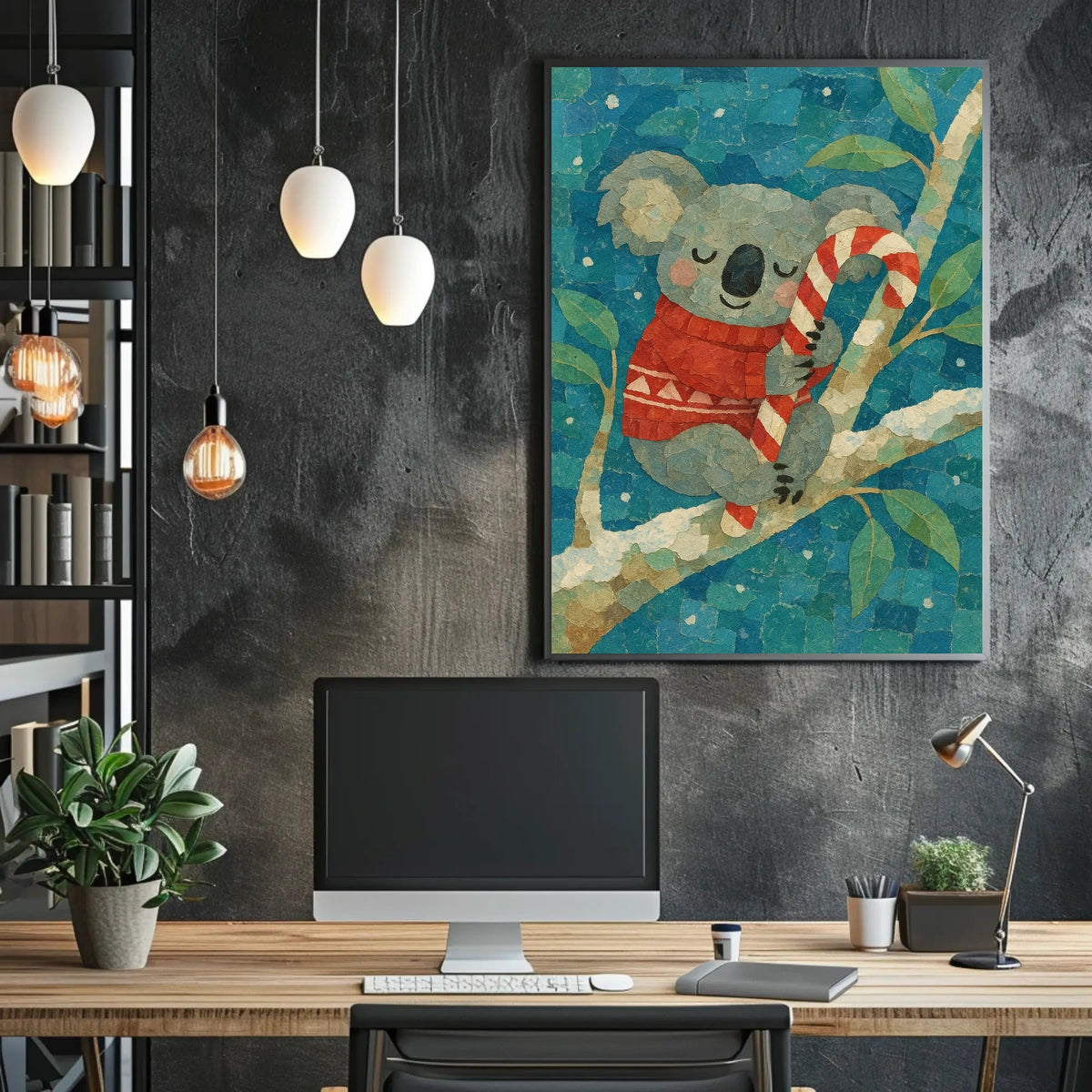 Cozy Koala with Candy Cane Poster