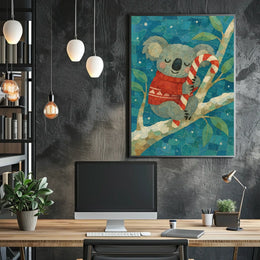 Cozy Koala with Candy Cane Poster