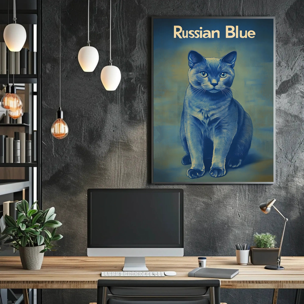 Russian Blue Cat Portrait Art Print For Home Decor Poster