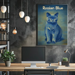 Russian Blue Cat Portrait Art Print For Home Decor Poster