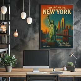 New York City Poster Vintage Travel Mid Century Wall Art