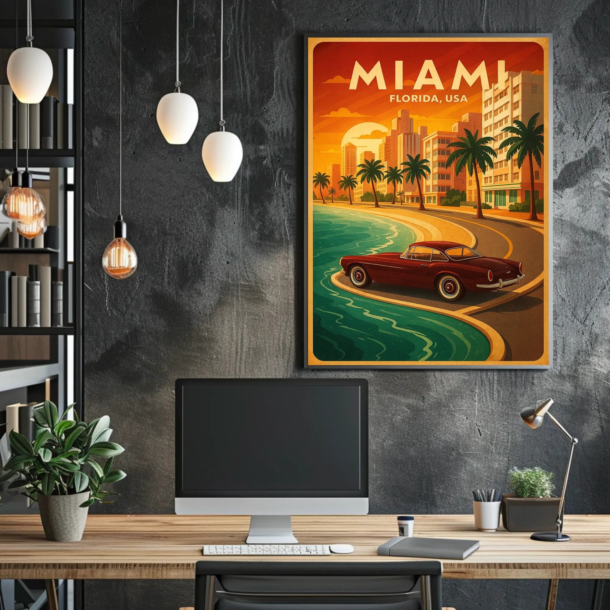 Miami Coastal Drive Vintage Travel Advertisement Poster